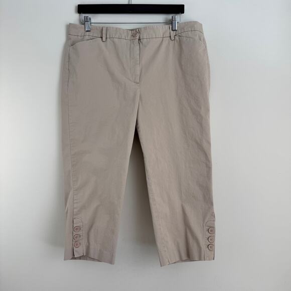 Talbots Capri Pants Women's 16 Tan Cropped Chino Casual Coastal Button Detail - Picture 1 of 8